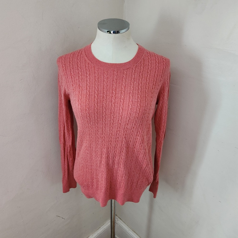 Banana Republic Womens Coral Pink Cable Knit Crew Neck Sweater Size M